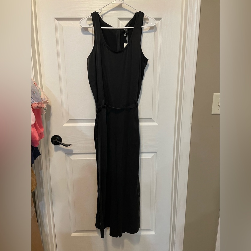 Eileen Fisher Stretch Silk Charmeuse Scoop Neck Crop Jumpsuit Black M NWT